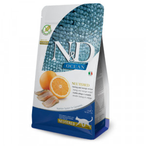 FARMINA N&D CAT GF OCEAN HERRING NEUTERED sausā barība kaķiem Zivis, apelsīni 1.5kg